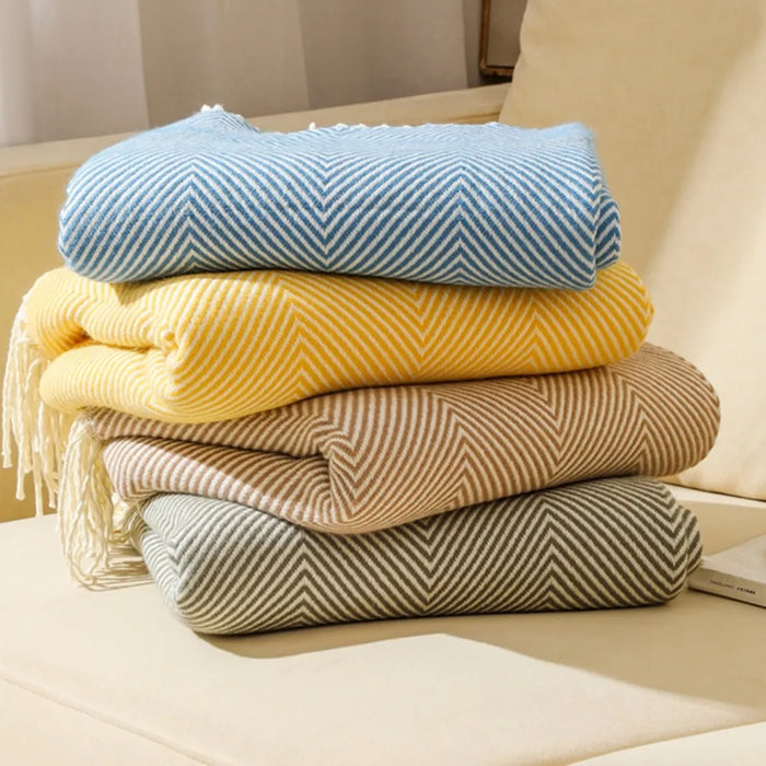 100% Cotton Luxury Herringbone Large Sofa Bed Throw Blanket Fringed Tweed Soft