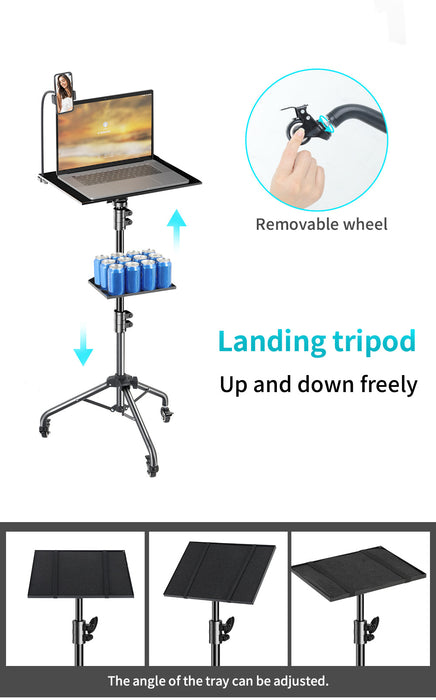 Adjustable Folding Laptop Table Stand with detachable tyres and 2 Trays for Comfort everywhere