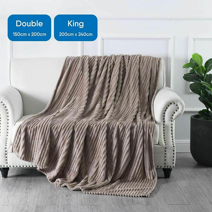 Fleece Sofa Throw Ribbed Style Blanket Warm Cosy Large Bed Double King Sizes