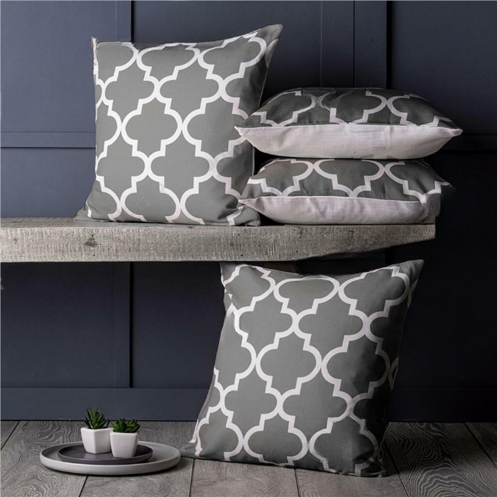 4 Pack of Cushion Covers Geometric Linen Feel Moroccan Design 18 inch Square