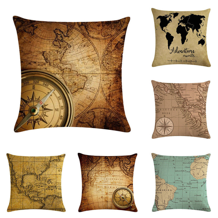 18" Throw Pillow Case Cushion Cover Home Decor Vintage World Map Pattern Cojines
